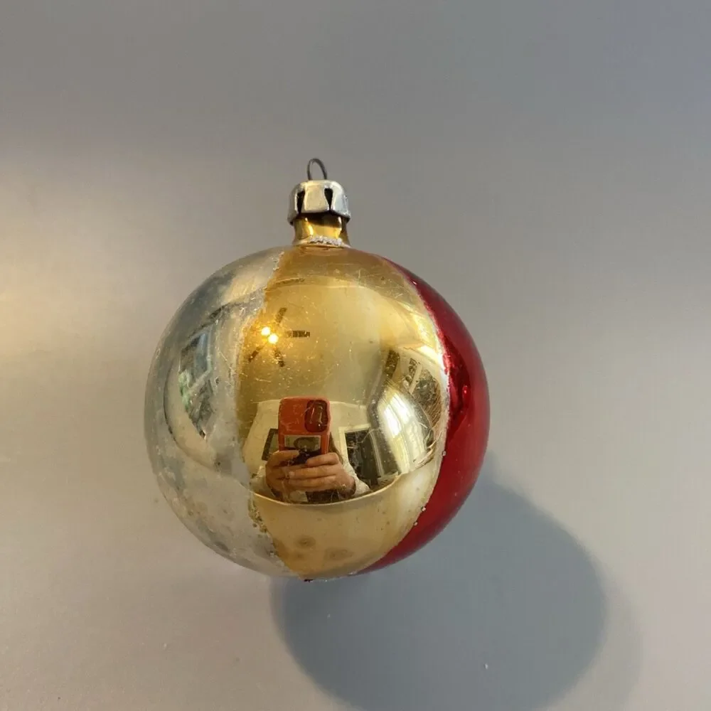 Vintage Hand-Blown Glass Christmas Ornament Marked Multicolor Stripes Holiday